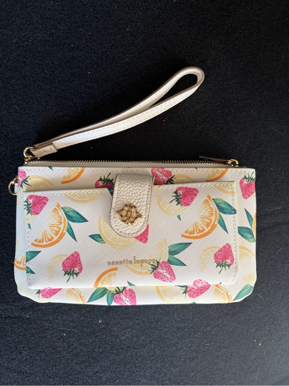 Nanette Lepore White Floral Citrus Print Wristlet